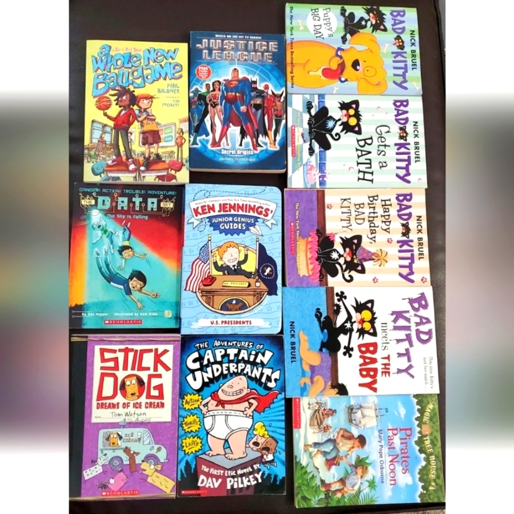*: Mix lot 11 books boy characters stick dog captain underpants rip & red kids